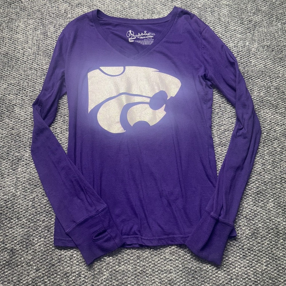 Kansas State Wildcats Shirt Womens XL Purple Glitter Logo Pressbox NCAA Football